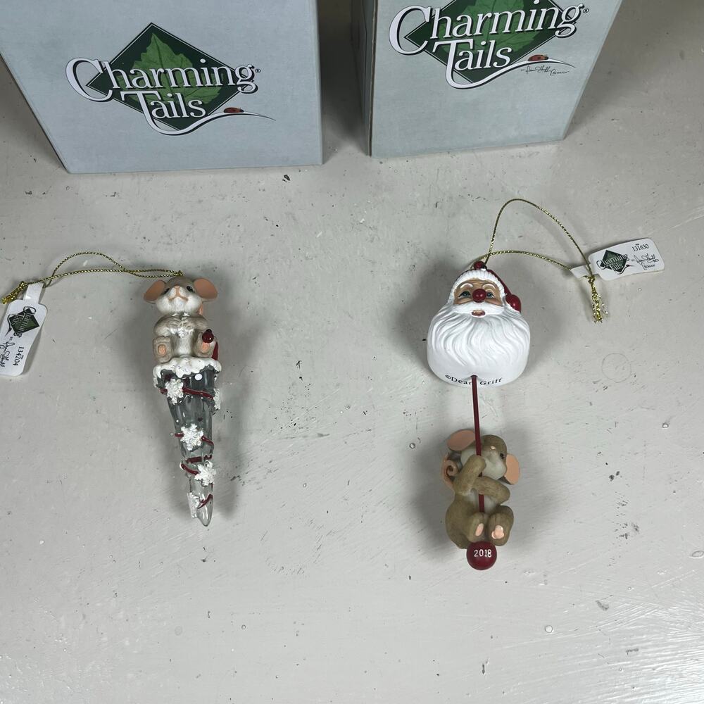 2 Charming Tails Christmas Ornaments - excellent condition